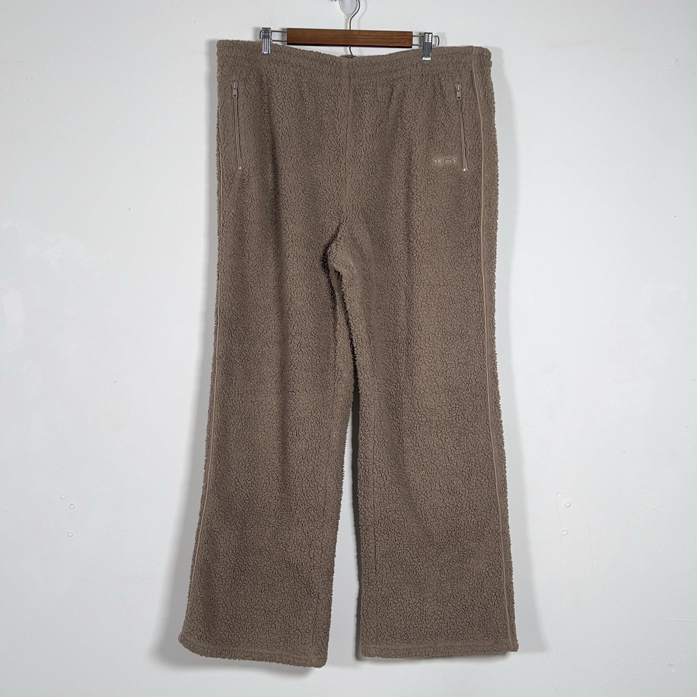 SKIMS Teddy Track‎ Pants Sherpa High Pile Fleece Womens Sz 2X Cream Loungewear